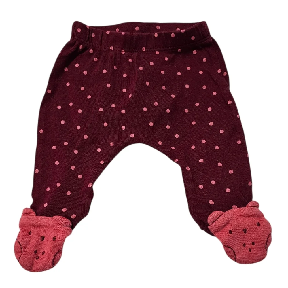 Carter's Maroon and Pink Polka Dot 3-Piece Newborn Set EUC